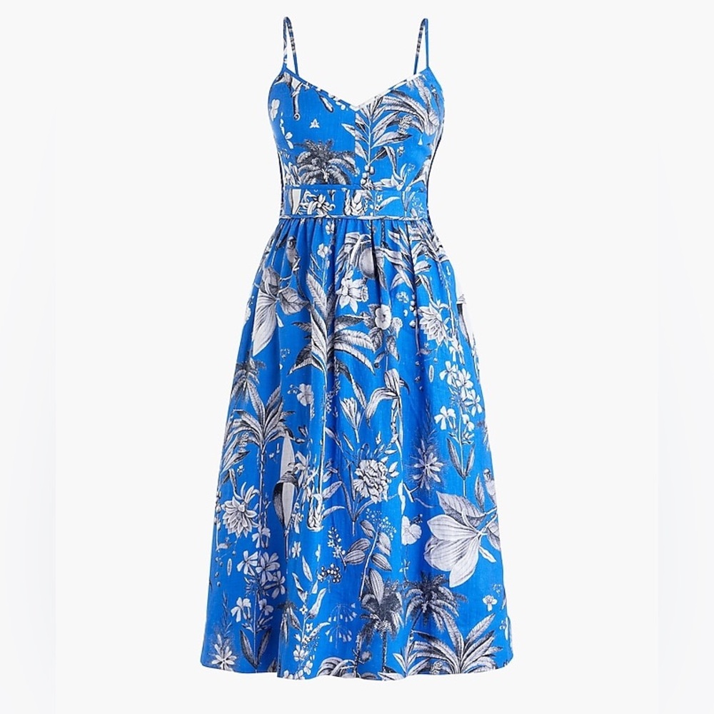 J Crew linen, spaghetti strap tea dress, size 6